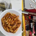 떡볶이와 튀김이 함께 담긴 한 상차림