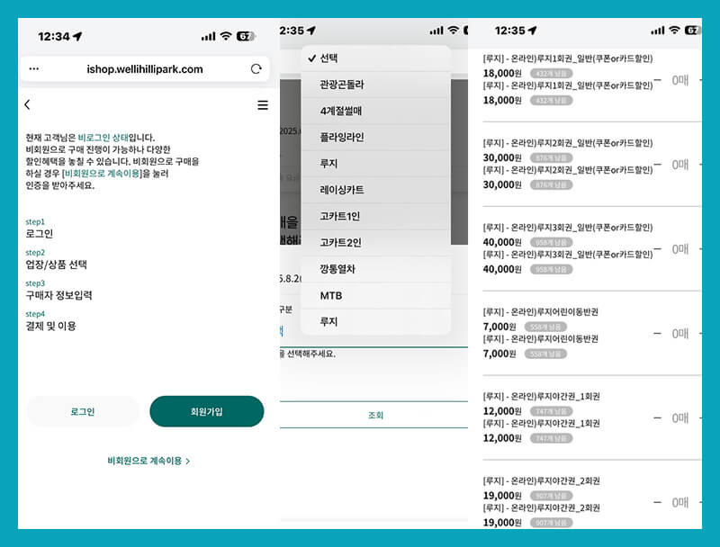 웰리힐리파크 루지 가격 스마트티켓 QR 결제 화면 캡처