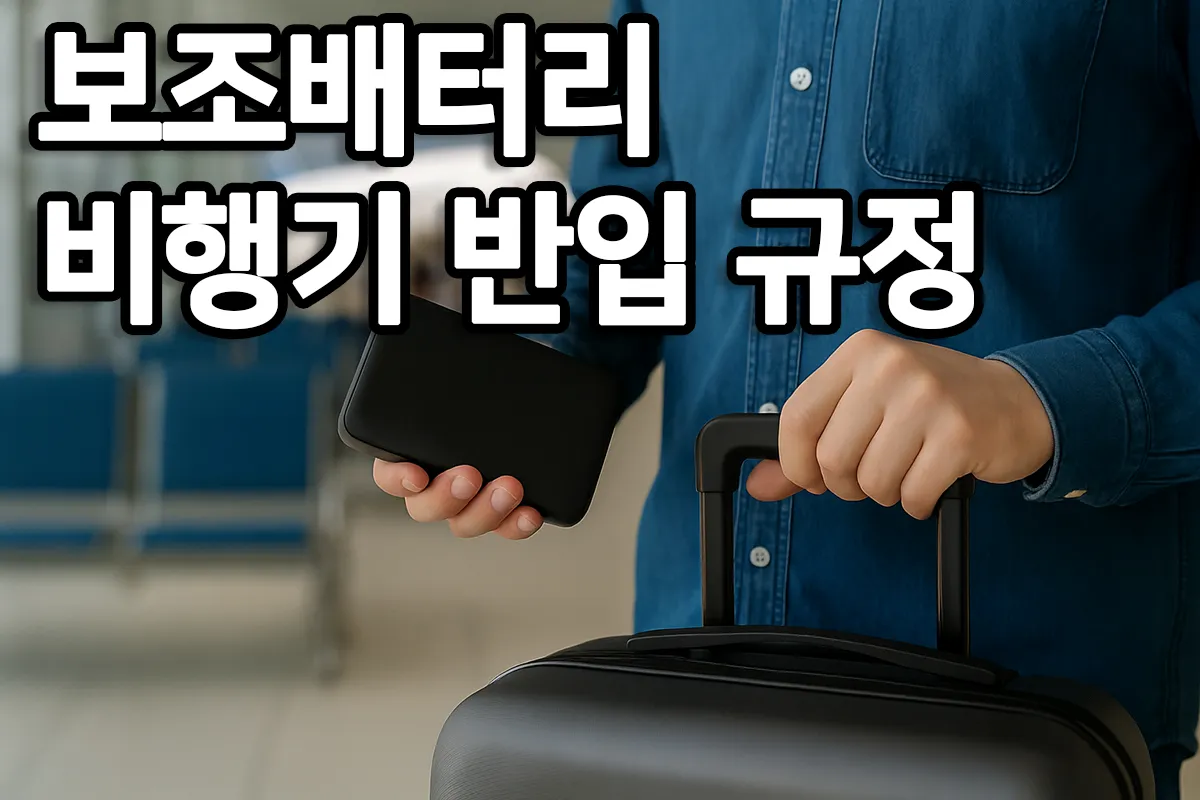 공항에서 보조배터리를 들고 있는 여행객 이미지, 보조배터리 비행기 반입 규정 안내