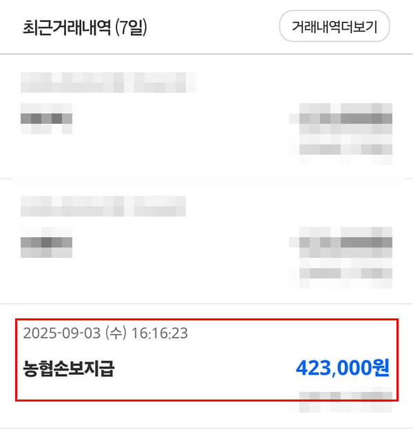 갤럭시케어150 플립4 보험금 42만3천원 입금 내역