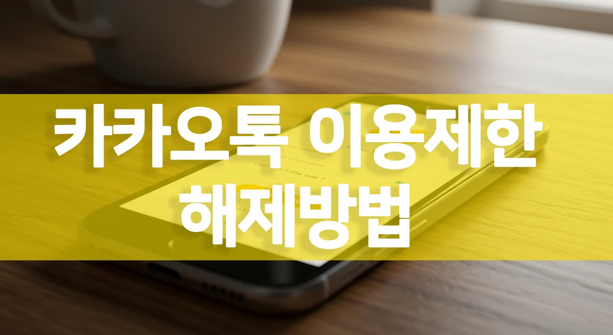 카카오톡 이용 제한 메시지와 보안 잠금 해제를 상징하는 스마트폰과 자물쇠 이미지