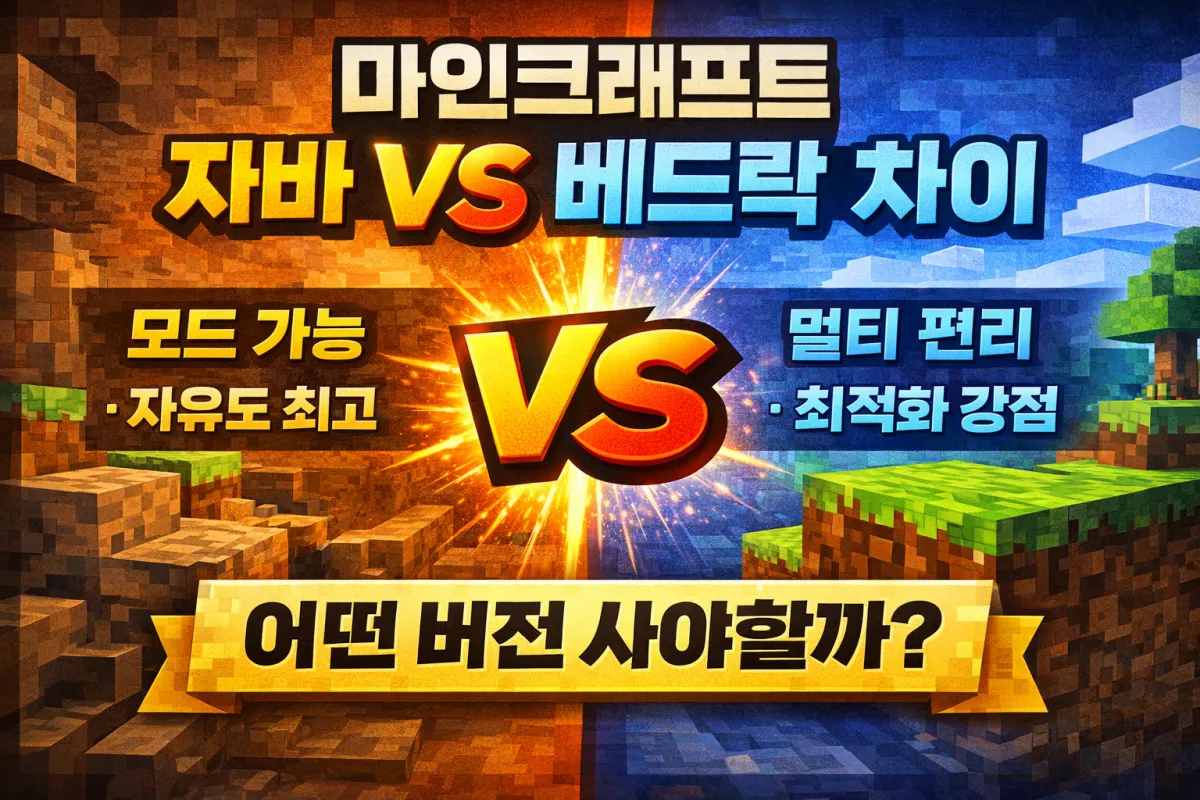 마인크래프트 자바 베드락 차이 비교 썸네일, 어떤 버전 사야할지 정리 이미지