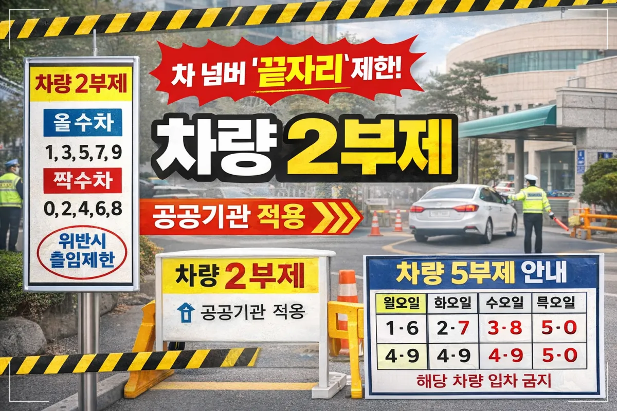 차량 2부제 공공기관 시행 및 차량 5부제 주차 제한 안내 이미지