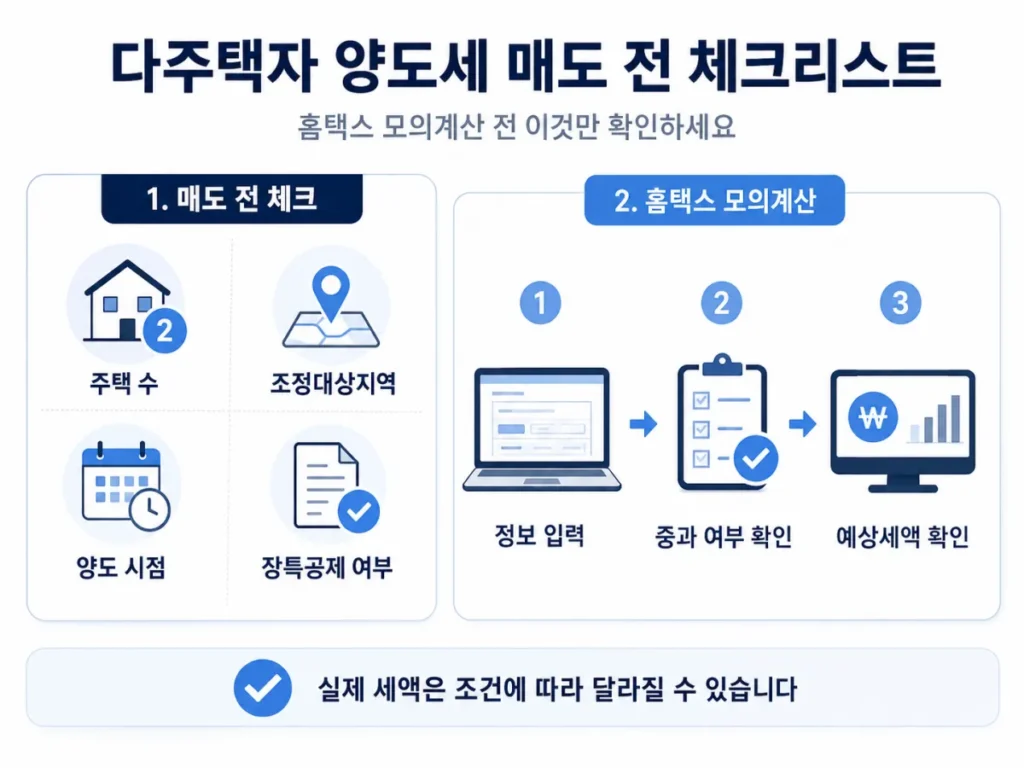 다주택자 양도세 매도 전 체크리스트와 홈택스 모의계산 안내