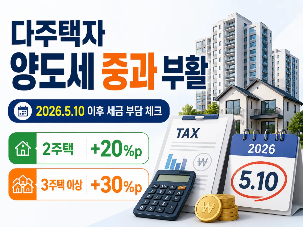 다주택자 양도세 중과 부활과 2026년 5월 10일 이후 세금 부담 변화를 정리한 썸네일 이미지