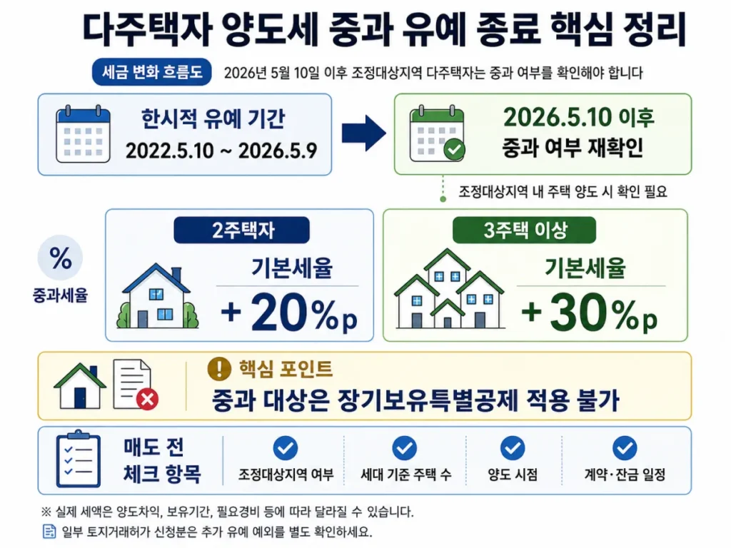 다주택자 양도세 중과 유예 종료 후 세금 변화 흐름도