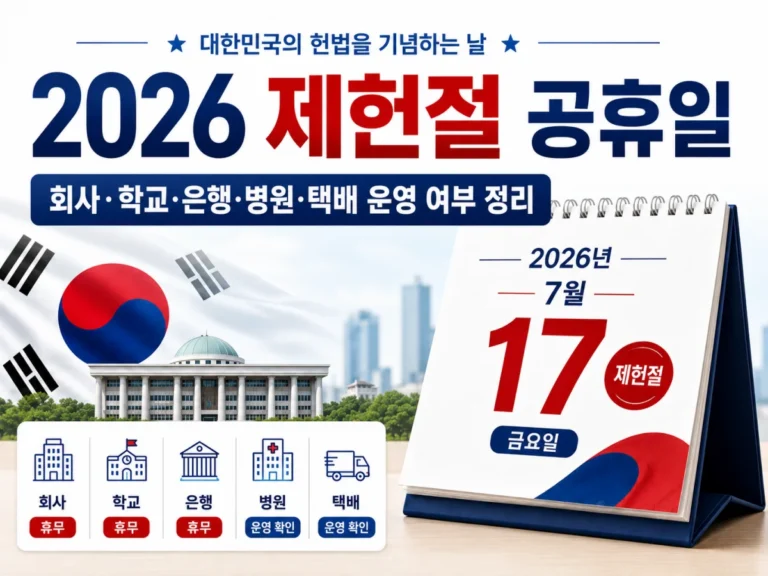 2026 제헌절 공휴일 회사 학교 은행 병원 택배 운영 여부 정리