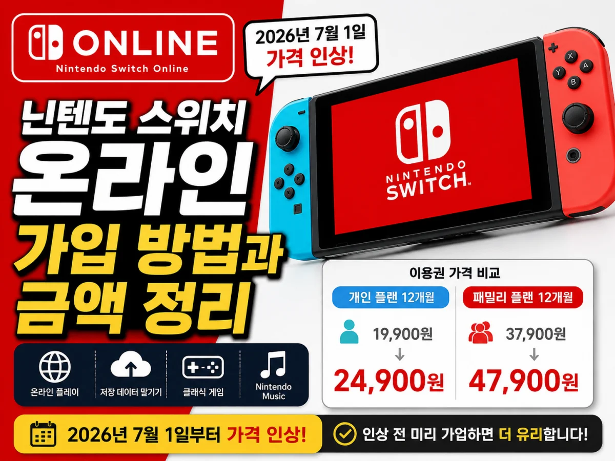 닌텐도 스위치 온라인 가입 방법과 금액 정리 및 2026년 7월 가격 인상 안내 썸네일