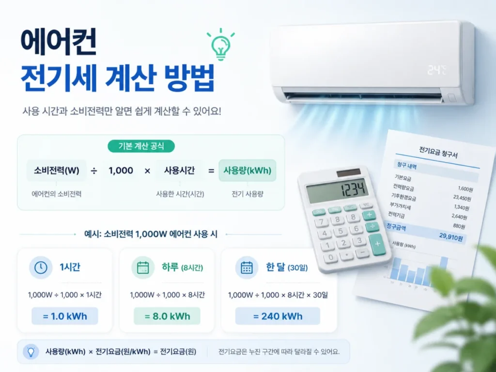 에어컨 전기세 계산 방법, 1시간·하루·한 달 전기요금 확인 2 에어컨 전기세 계산 방법과 1시간 하루 한 달 사용량 계산 예시
