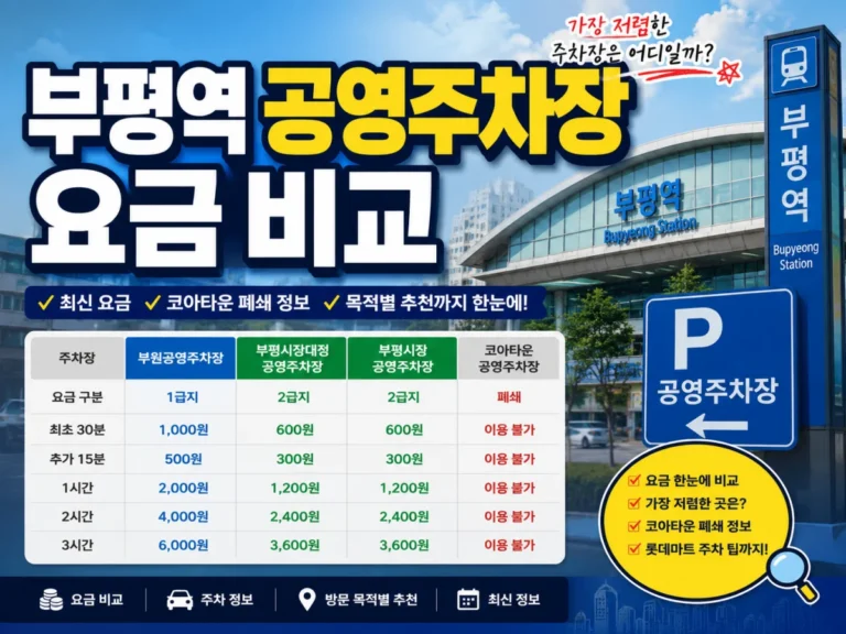 부평역 공영주차장 요금 비교, 가장 저렴한 주차장은 어디일까? 1 부평역 공영주차장 요금 비교와 가장 저렴한 주차장 안내