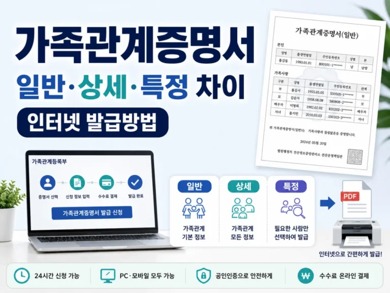 가족관계증명서 일반·상세·특정 차이, 인터넷 발급방법과 제출처별 선택 기준 2 가족관계증명서 일반 상세 특정 차이와 인터넷 발급방법 안내