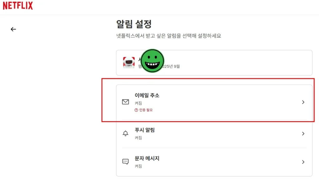 넷플릭스 프로필 이메일 주소 등록 화면