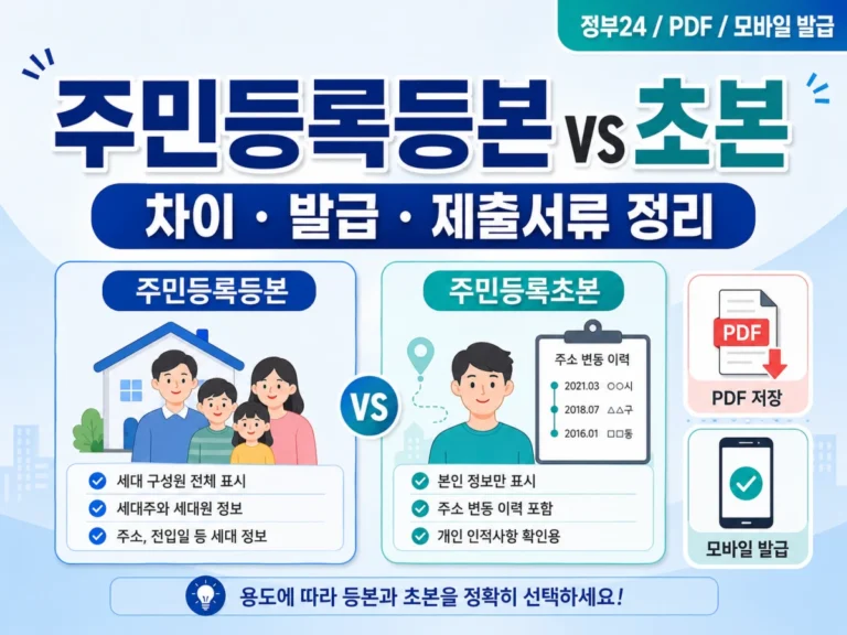 주민등록등본과 초본 차이, 제출할 때 어떤 서류를 발급해야 할까? 1 주민등록등본과 초본 차이 및 정부24 발급 방법 안내