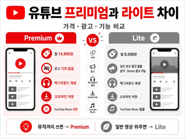 유튜브 프리미엄과 라이트 차이, 가격·광고·기능 비교 1 유튜브 프리미엄과 라이트 차이 가격 광고 기능 비교