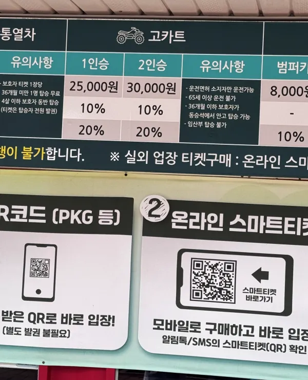 웰리힐리파크 고카트 이용방법, 아이와 2인용 탑승 후기 3 웰리힐리파크 고카트 1인승 2인승 요금과 숙박 고객 할인 안내