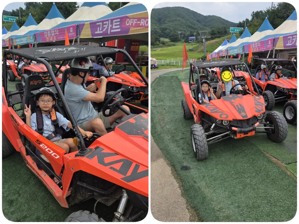 웰리힐리파크 고카트 이용방법, 아이와 2인용 탑승 후기 4 웰리힐리파크 아이와 2인용 고카트에 탑승한 모습